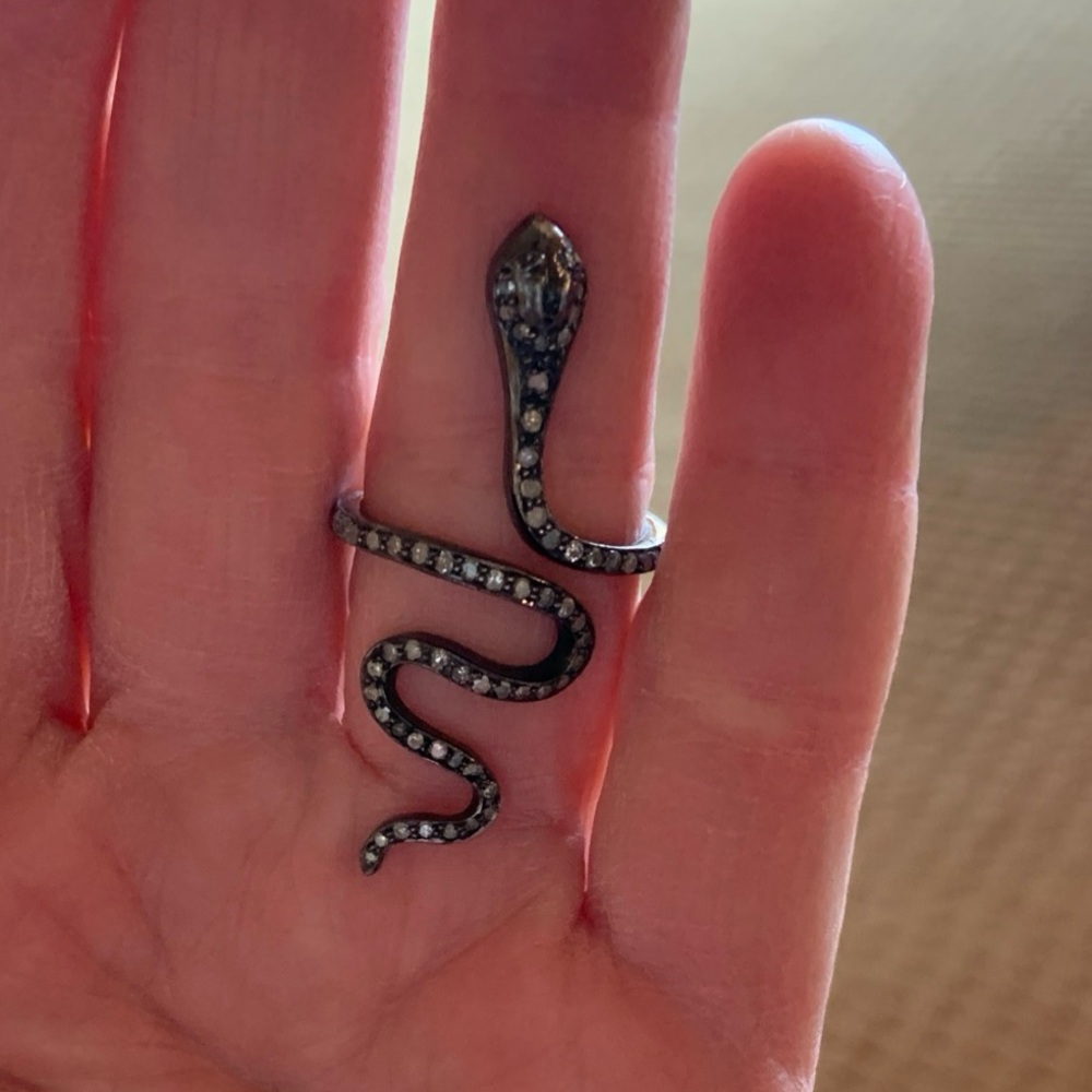 S Carter Designs * Stunning Sterling Silver Pave Diamond Snake Ring - Picture 8 of 10